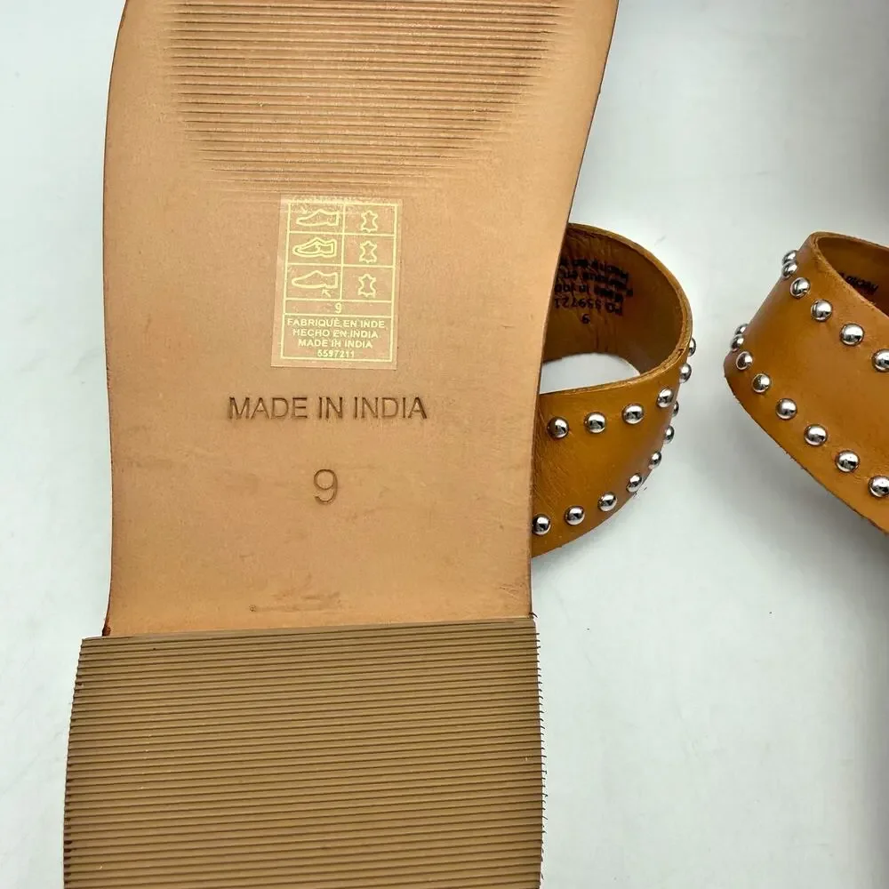 Free People Womens Amelie Tiny Stud Sandals US 9 Brown Tan Leather Slip On NIB - Picture 12 of 13